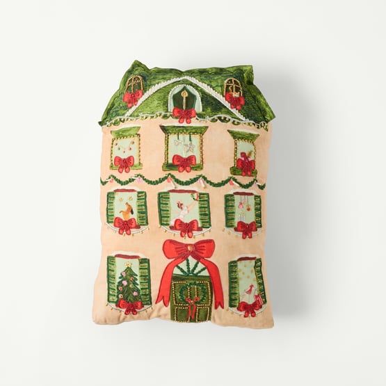 Christmas Village House Green Cushion