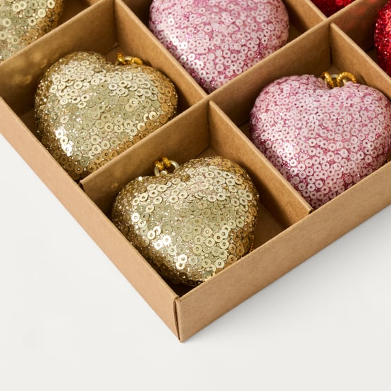 Bow & Bright Red, Pink & Gold Sugar Bead Hearts Pack of 9