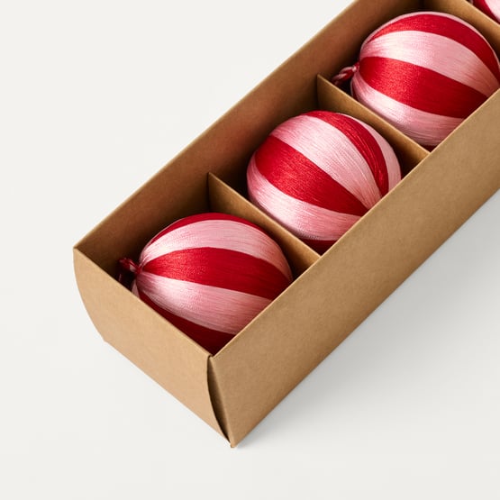 Bow & Bright Pink & Red Thread Stripe Bauble Pack of 4