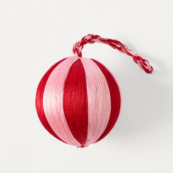 Bow & Bright Pink & Red Thread Stripe Bauble Pack of 4