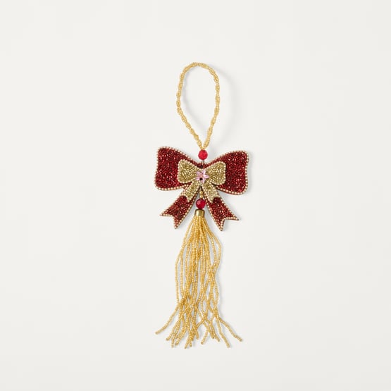 Bow & Bright Red Beaded Bow