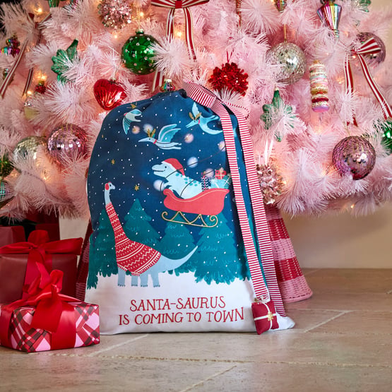 Santa-saurus Christmas Navy Santa Sack