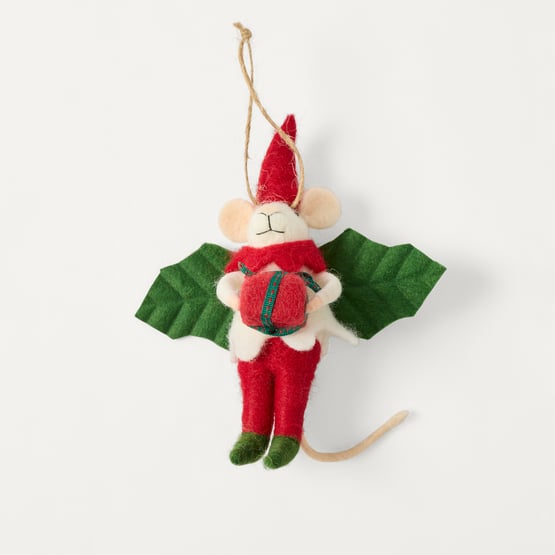 Christmas Village Holly Mouse Multi Felt Decoration