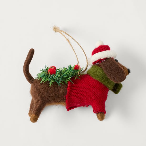 Christmas Village Dachshund Multi Felt Decoration