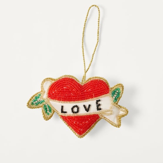 Festive Fun Love Heart Multi Embroidered Decoration