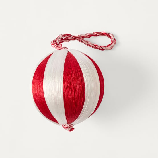Festive Fun Thread Stripe White & Red Bauble - Pack of 4