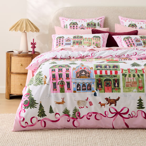 Christmas Village Pink Quilt Cover Set + Separates