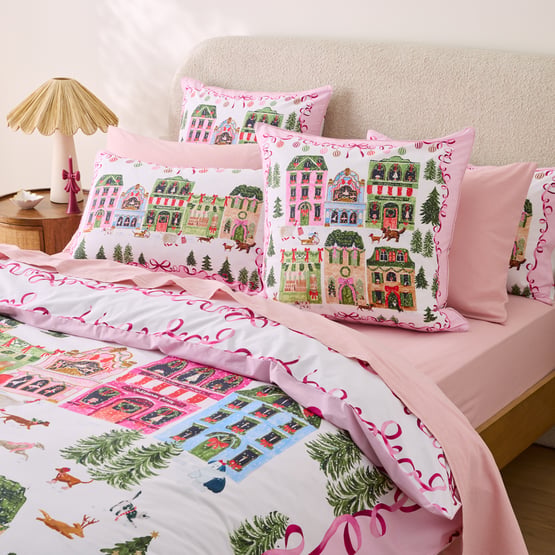 Christmas Village Pink Pillowcase 