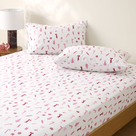 Sweet Christmas Pink Fitted Sheet Set