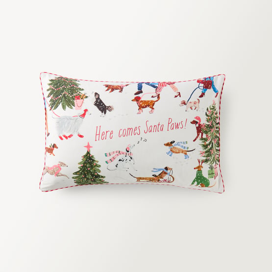 Here Come Santa Paws White Text Pillowcase