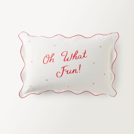 Oh What Fun White & Red Text Pillowcase 
