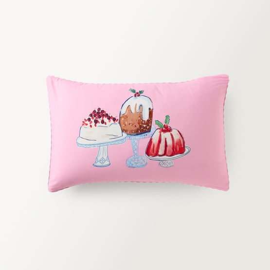 Christmas Pudding Pink Text Pillowcase