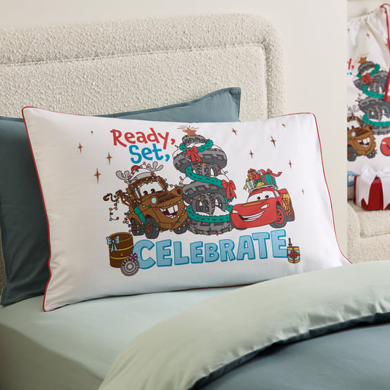 Disney Pixar Cars Ready Set Celebrate Natural Text Pillowcase