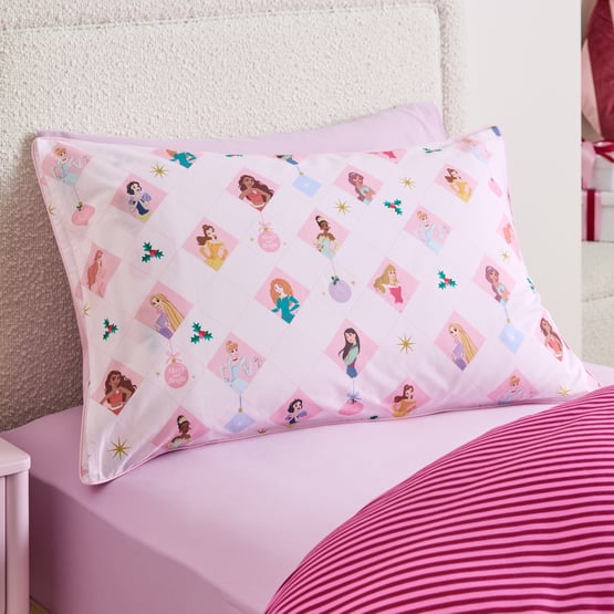 Disney Princesses Merry & Bright Pink Text Pillowcase