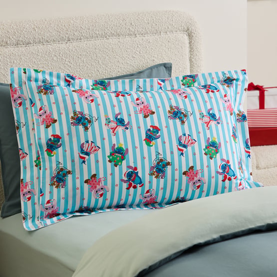 Disney Stitch Merry Stitchmas White Text Pillowcase