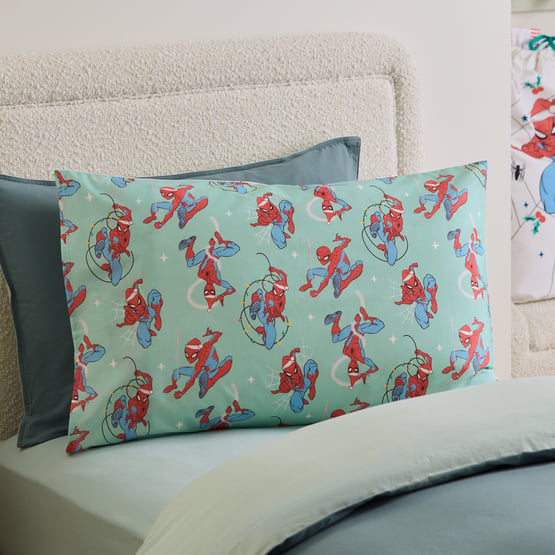 Marvel Spiderman Tis the Season Blue Text Pillowcase