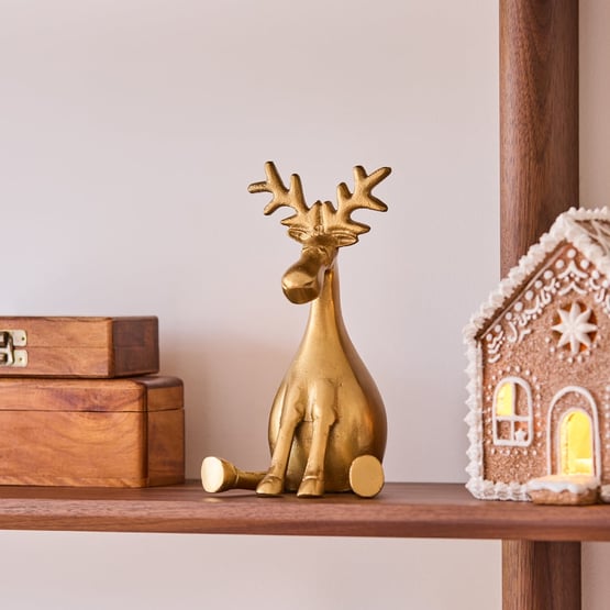 Christmas Village Gold Reindeer Metal Stocking Hanger