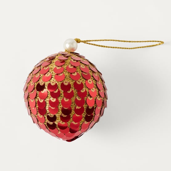 Bow & Bright Red Sequin Bead Ornament