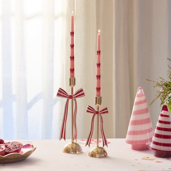 Christmas Village Red Metal Bow Candleholder