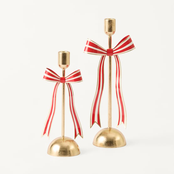 Christmas Village Red Metal Bow Candleholder