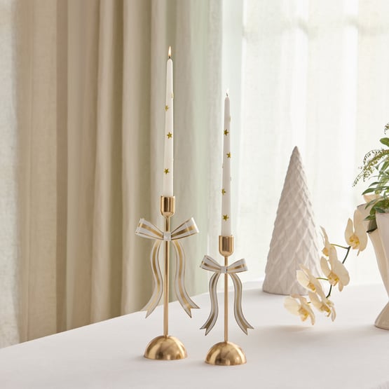 Festive Fun Gold Metal Bow Candleholder