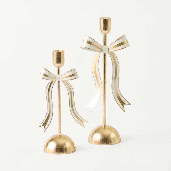 Festive Fun Gold Metal Bow Candleholder