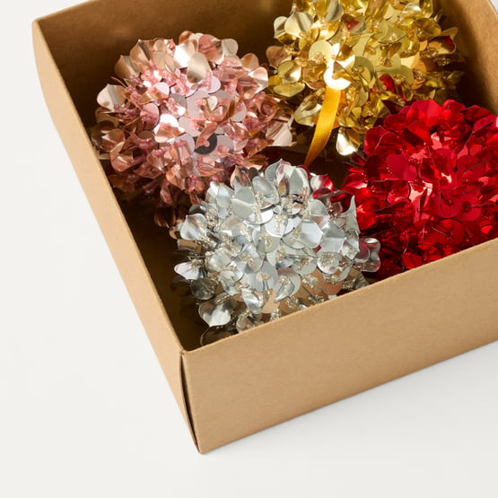 Luxe Petal Pink, Red, Gold & Silver Sequin Baubles Pack of 4