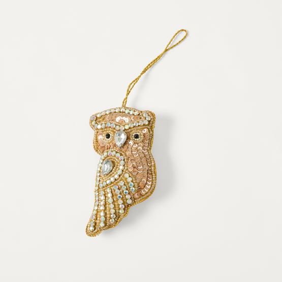 Luxe Owl Gold Embroidered Ornament