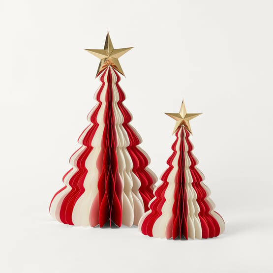Christmas Village Festive Red & White Honeycomb Tree