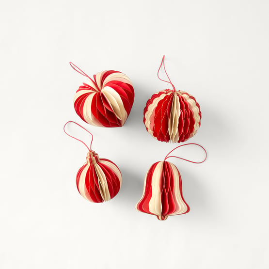 Festive Fun Red & White Honeycomb Ornament Pack of 4