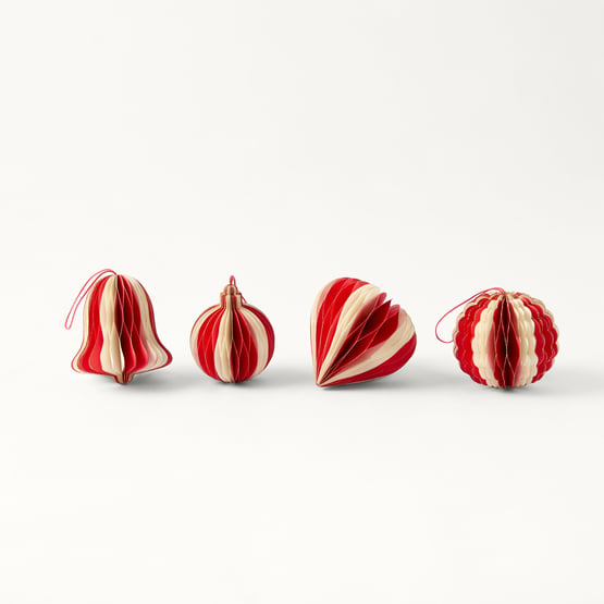 Festive Fun Red & White Honeycomb Ornament Pack of 4