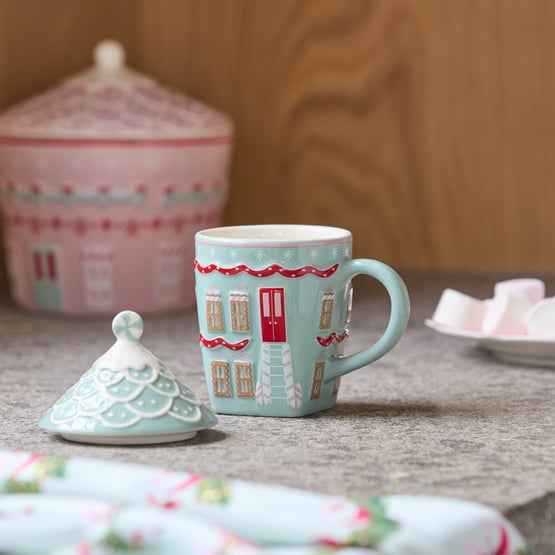Christmas House Blue Mug