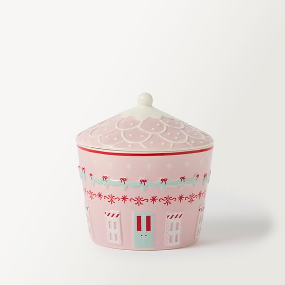 Christmas House Pink Cookie Jar