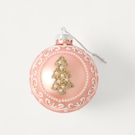 Bow & Bright Pink Vintage Glass Bauble Pack of 6