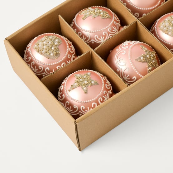 Bow & Bright Pink Vintage Glass Bauble Pack of 6