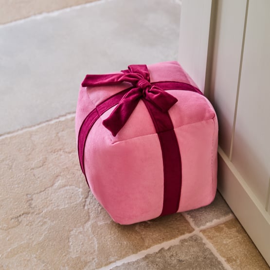 Bow & Bright Christmas Pink Present Doorstop