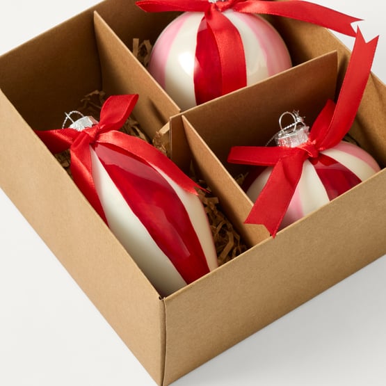 Festive Fun Candy Stripe Red & Pink Bauble Pack of 3