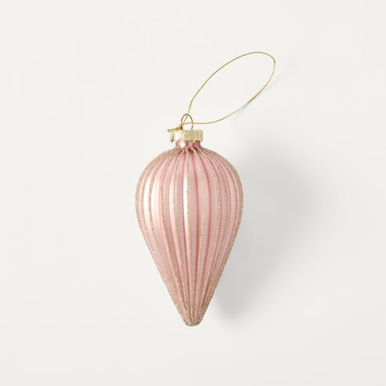 Bow & Bright Vintage Glass Frosted Drop Bauble S26 Pink