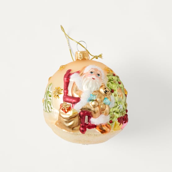 Bow & Bright Santa & Teddy Gold Vintage Glass Ornament