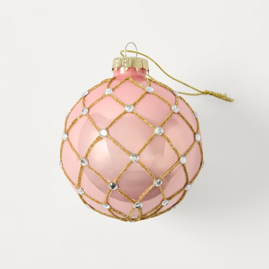 Bow & Bright Lattice Pink Vintage Glass Bauble