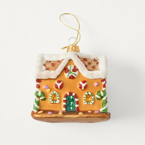 Christmas Village Gingerbread Gold & Multi Vintage Glass Ornament