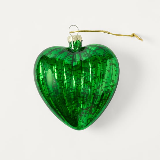 Christmas Village Heart Gold Vintage Glass Ornament Pack of 4