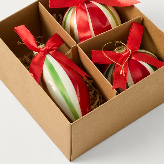 Festive Fun Candy Stripe Green & Red Bauble Pack of 3