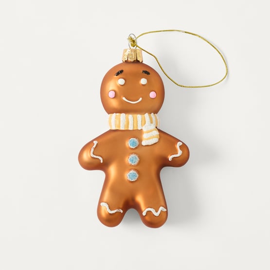 	Christmas Village Gingerbread Man Brown Vintage Glass Ornament