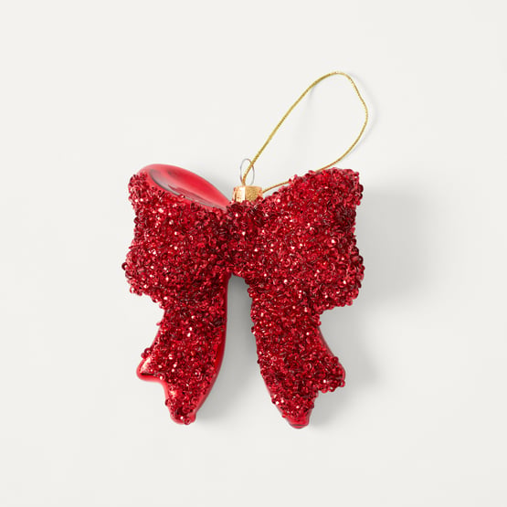 Bow & Bright Glitter Bow Red Vintage Glass Ornament