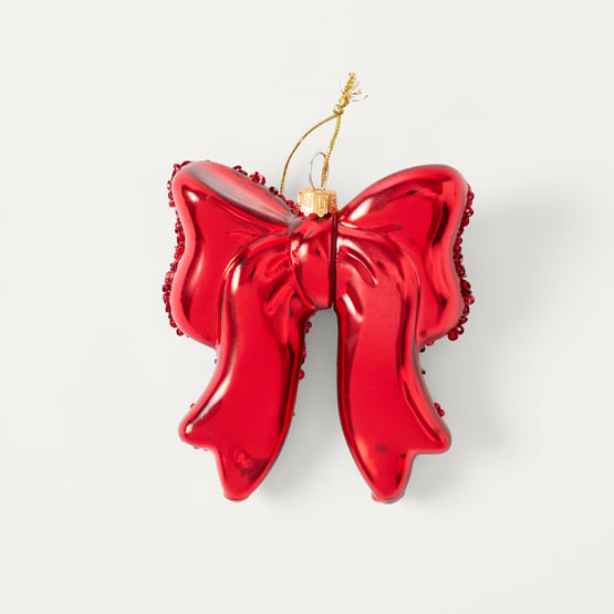 Bow & Bright Glitter Bow Red Vintage Glass Ornament