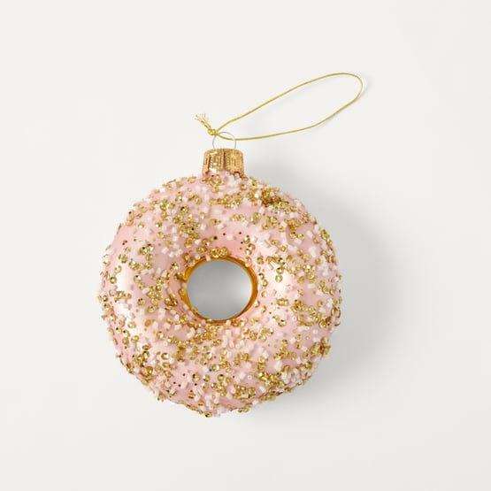 Festive Fun Donut Pink Vintage Glass Ornament