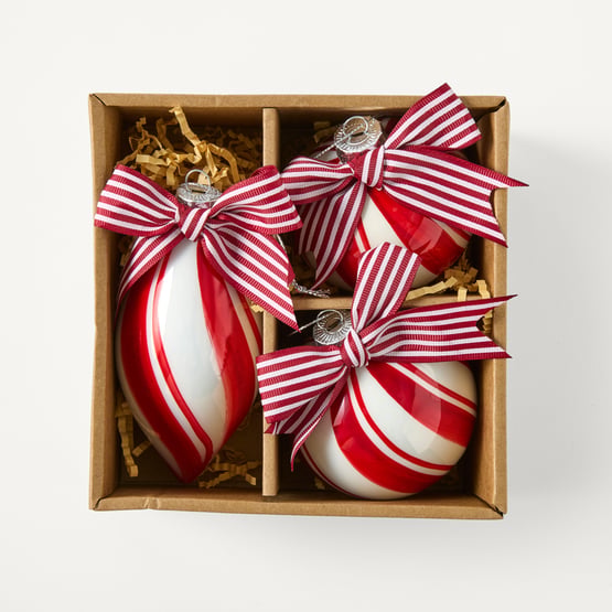Festive Fun Candy Stripe Red & White Bauble Pack of 3