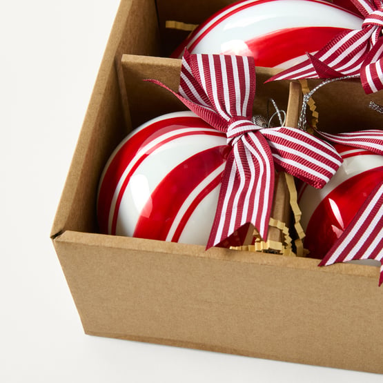 Festive Fun Candy Stripe Red & White Bauble Pack of 3
