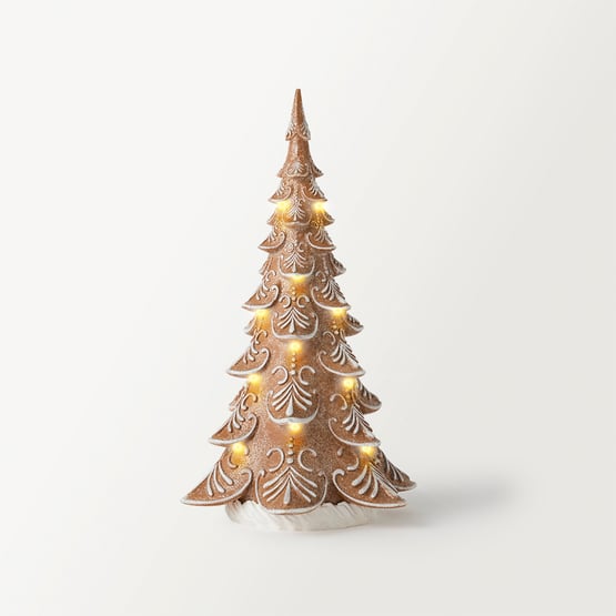 Christmas Village Brown & White LED Gingerbread Tree